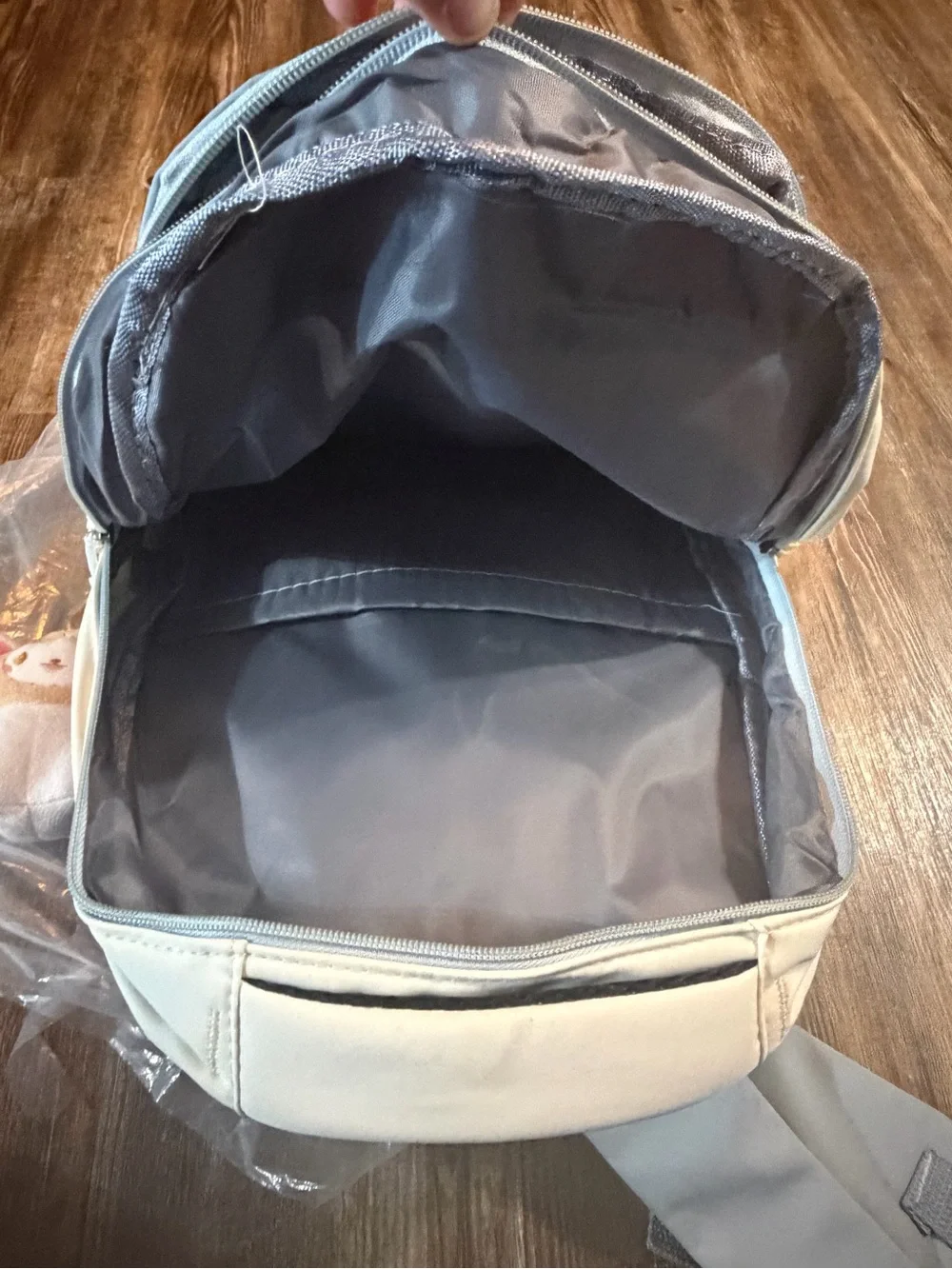 Light Gray Canvas Backpack with Cream Sides